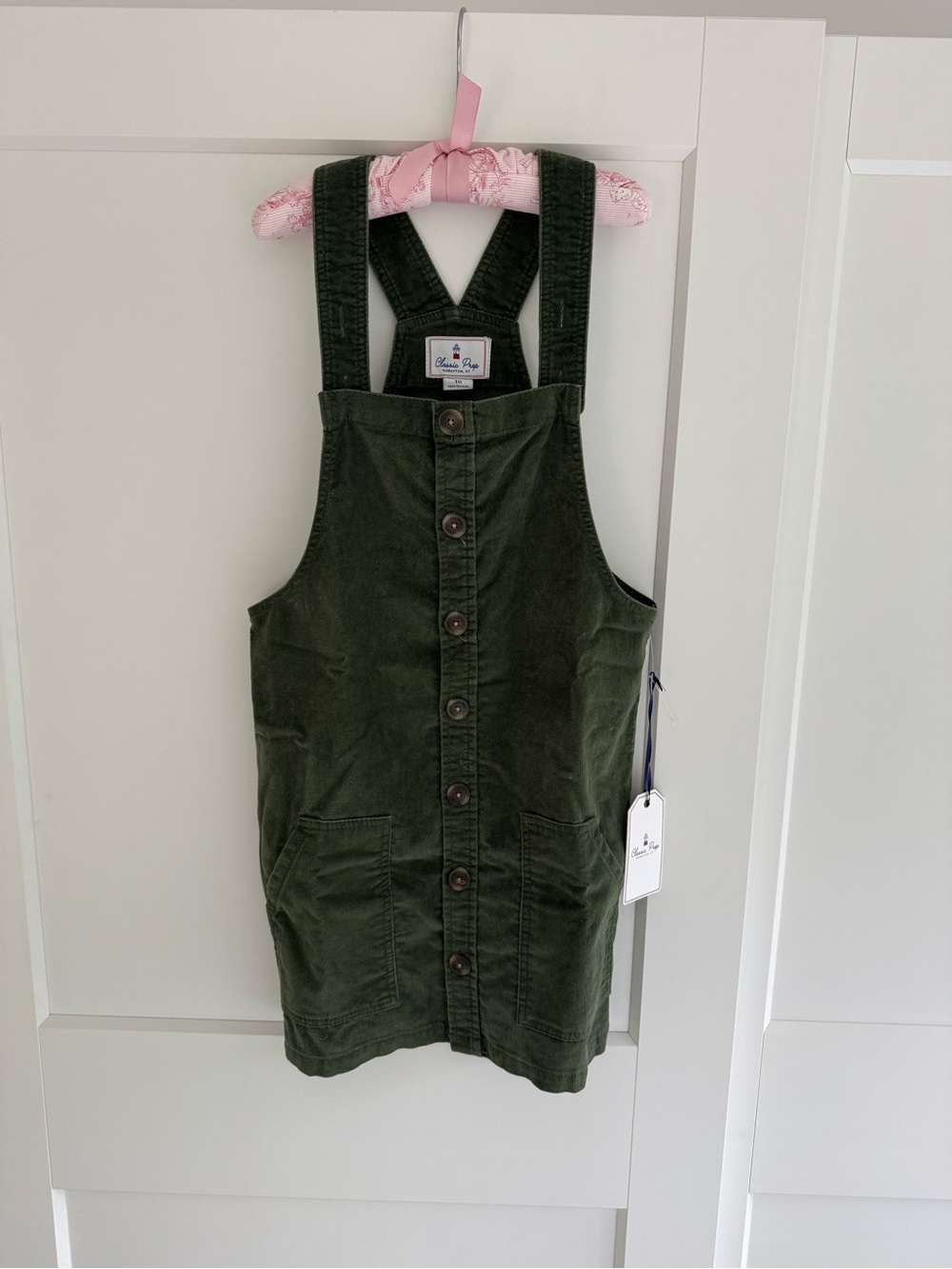 Classic Prep Olive Green Corduroy Pinafore Overalls NWT
